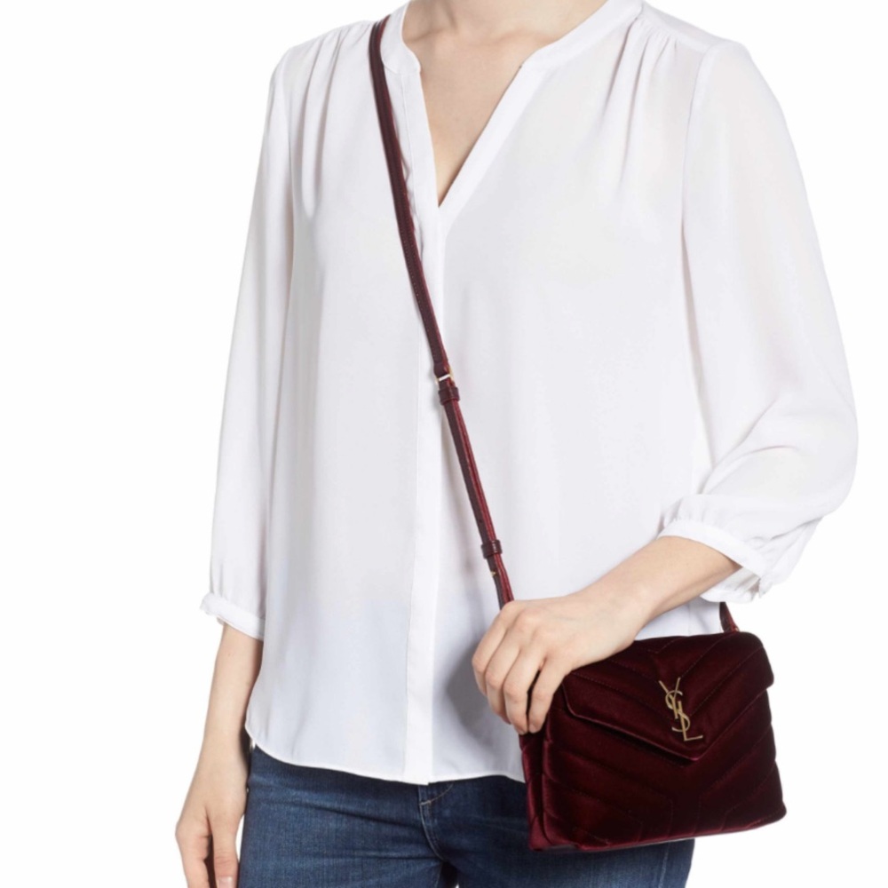 Yves Saint Laurent Deep Red Velvet Crossbody Bag - Picture 10 of 16
